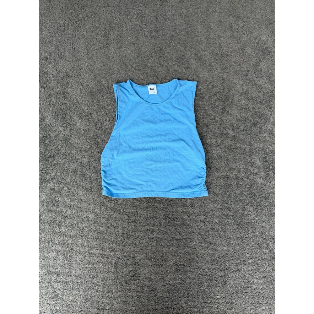 Aritzia Tna Light Blue Ruched Sleeveless Tank Top Crew Neck Large 100037